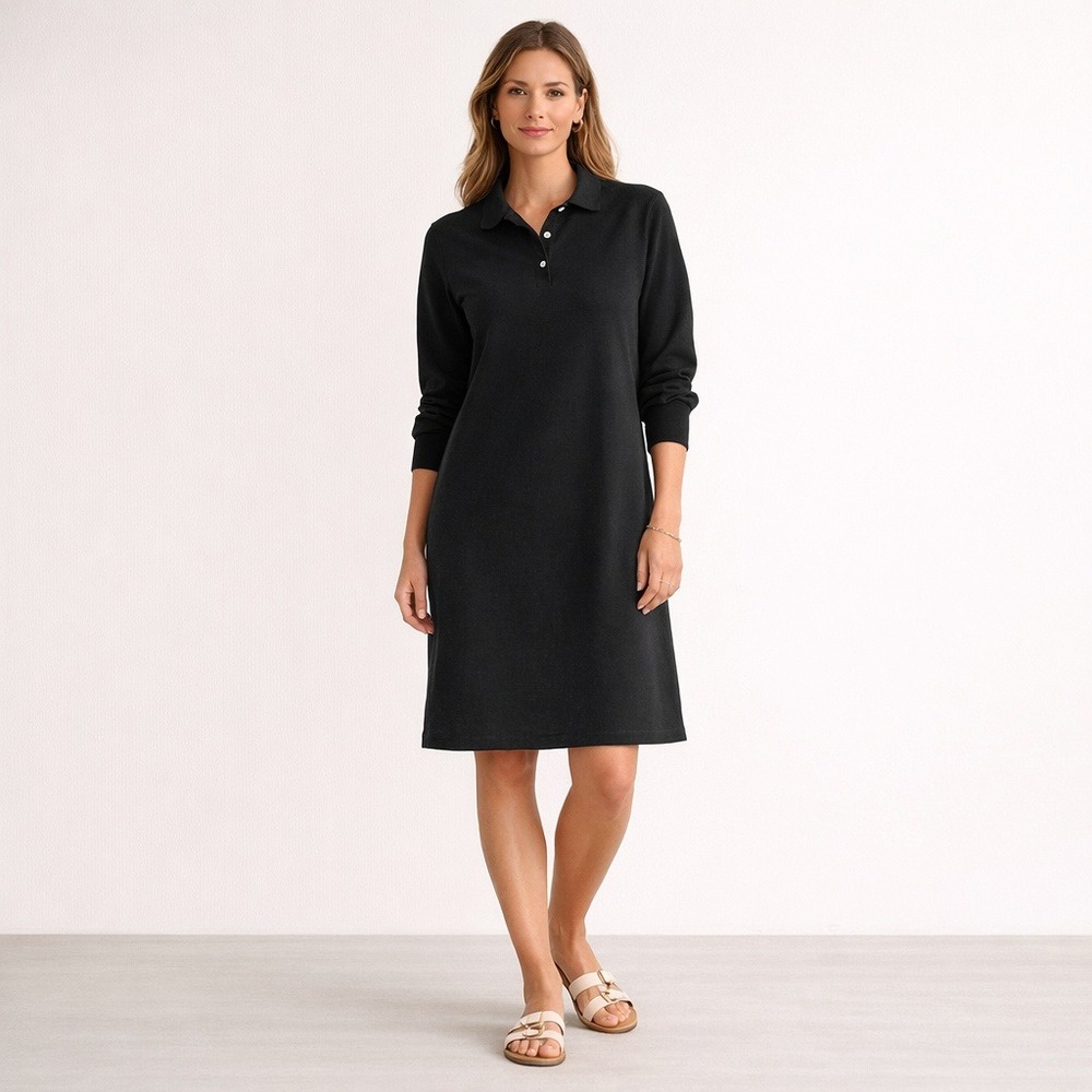 Tuckernuck Womens Black‎ Cotton Pique Long Sleeve Polo Shift Dress XL